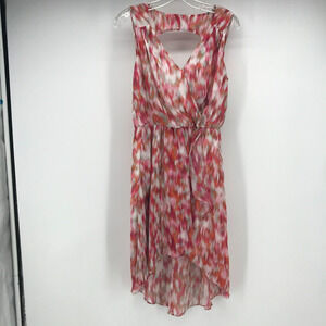 Bisou Bisou Michele Bohbot Dress Womens 4 Pink Orange V Neck High Low Blouson